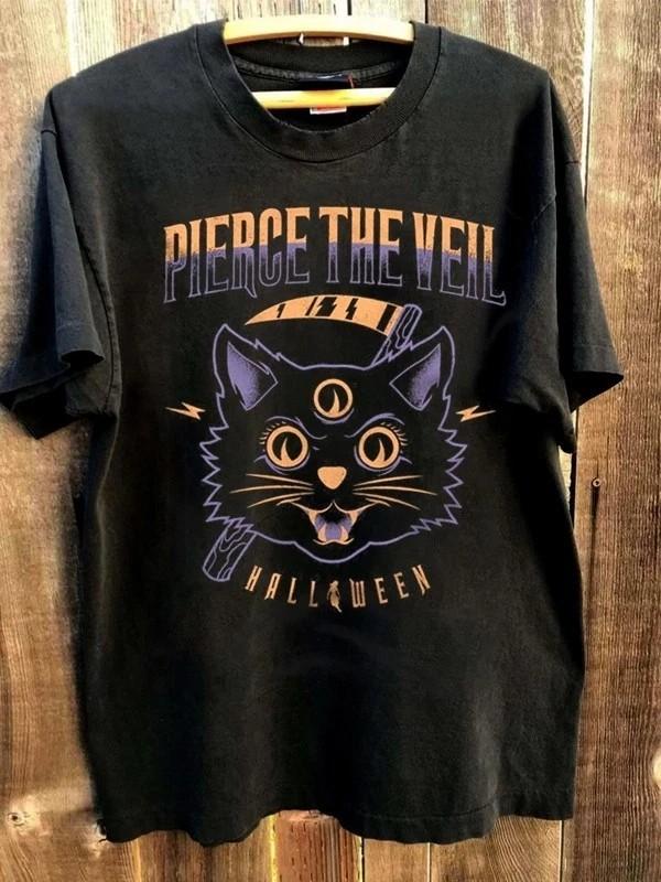 Pierce The Veil Band Black Cat Halloween 90s Basic Black Unisex T shirt Unisex T-Shirt S
