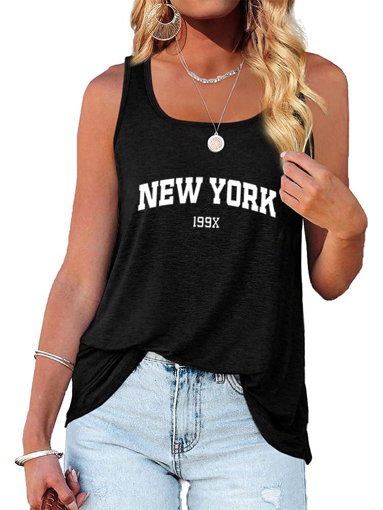 

Женская мода Футболка без рукавов с принтом и круглым вырезом Летняя повседневная свободная майка XXL чёрный