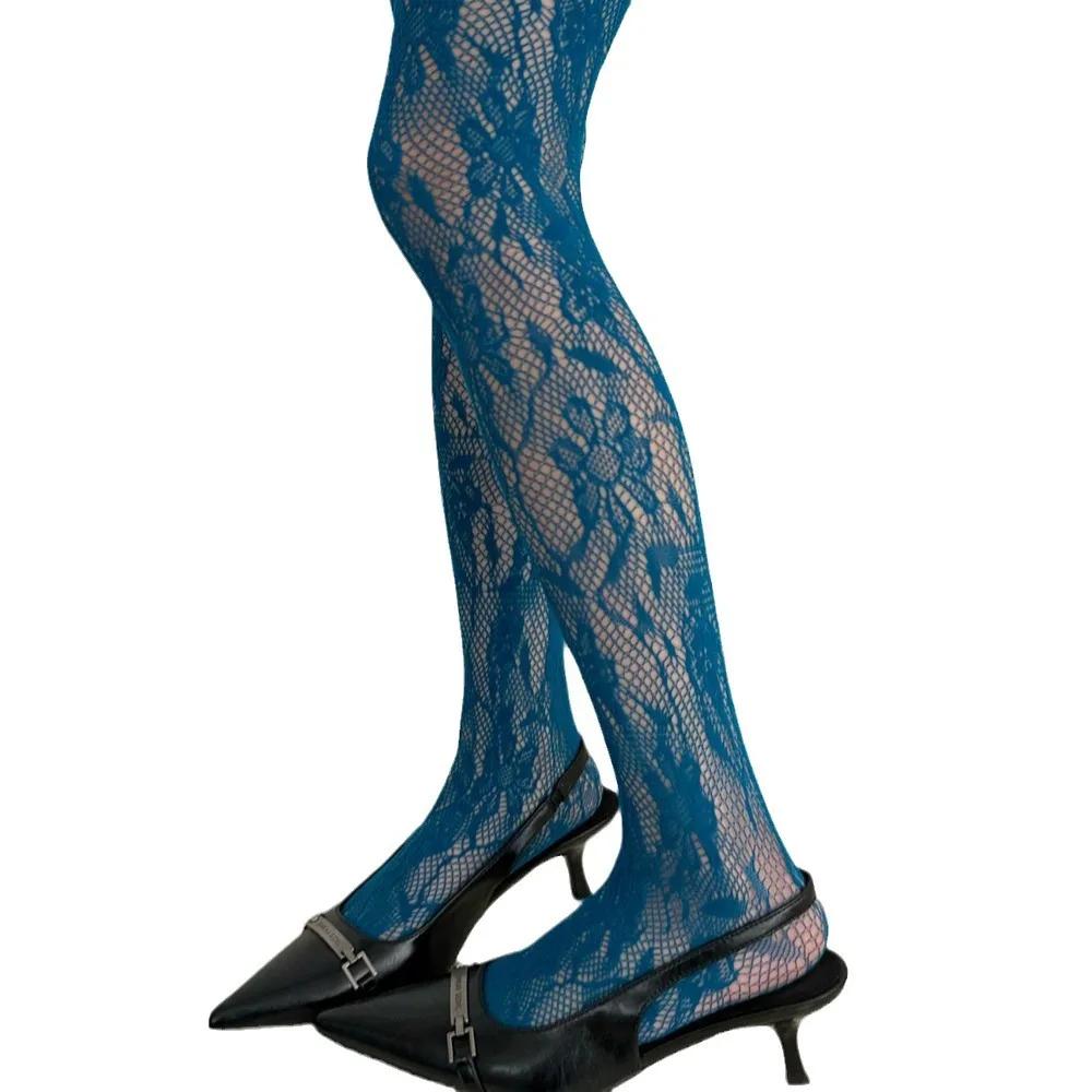 Spicy Girl Y2K Style Flower Mesh Socks Colorful Embroidered Hollow Out Women's Pantyhose Sexy Vintage Lace Long Socks