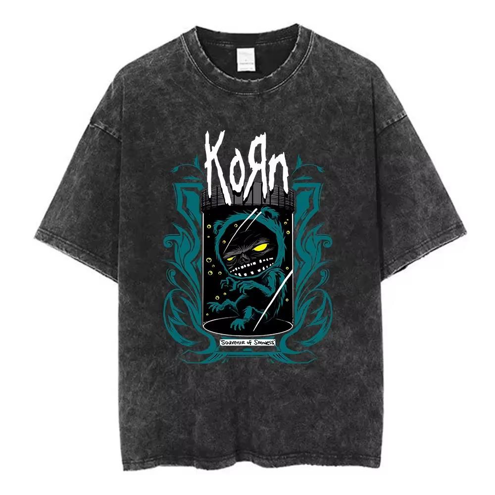 Sommer-Heißverkauf Gewaschen Vintage Korn Tour 2026 Merch T-Shirt Unisex Gothic Rock Popmusik T-Shirt Y2k Baumwolle Übergroße T-Shirts