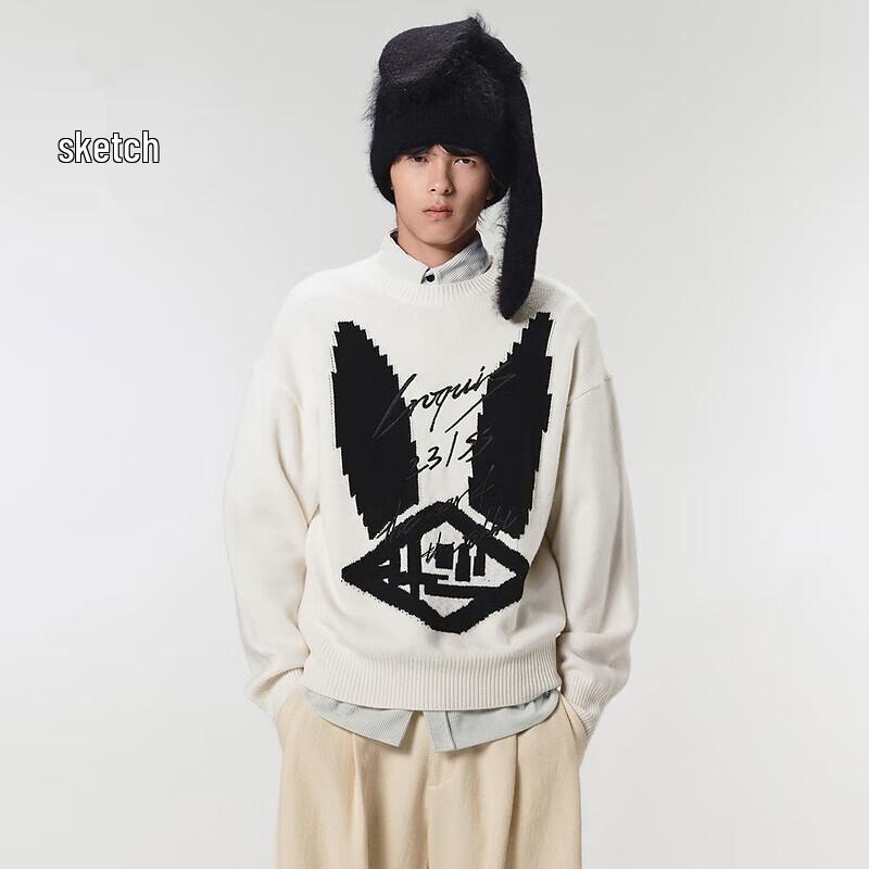 CROQUIS Men's 2023 Spring 9N1310400 Round Neck Letter Pullover Sweater