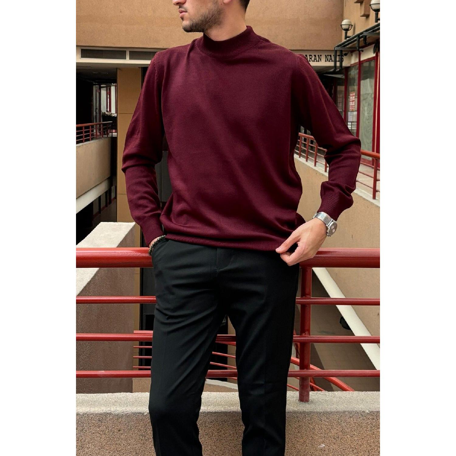 

Men s, Slim-fit, Old Money, Half Turtle Knitted Sweater M алабама багровый