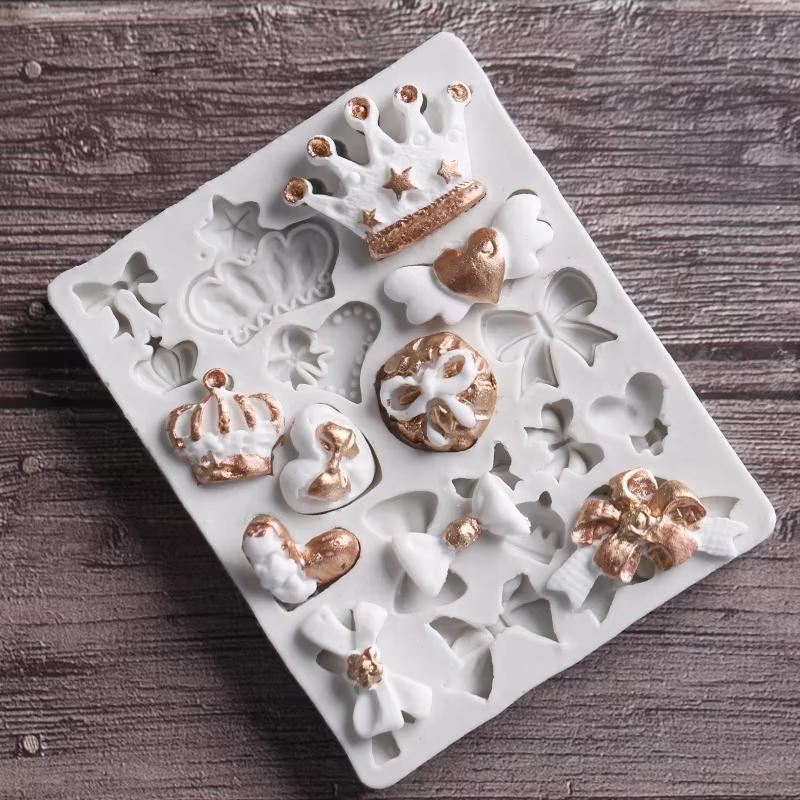 1/2pcs Crown Bowknot Shape Cake Silicone Mold Chocolate Pastry Candy Decoration Lace Patterntools Kitchen Baking Accessories