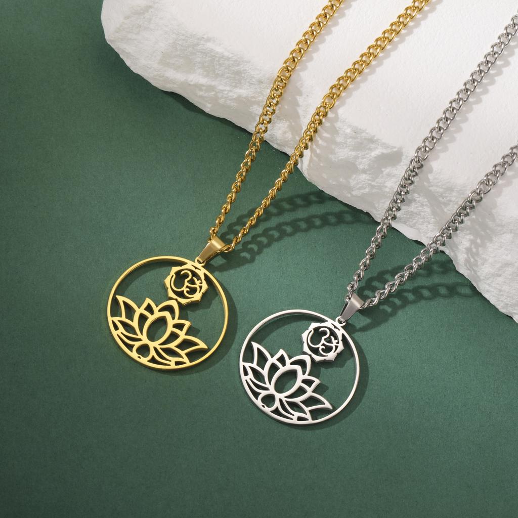 Lemegeton Lotus Necklace for Women Yoga Flower Spiritual Stainless Steel Jewelry Vintage Pendant Necklaces Accessories Gift
