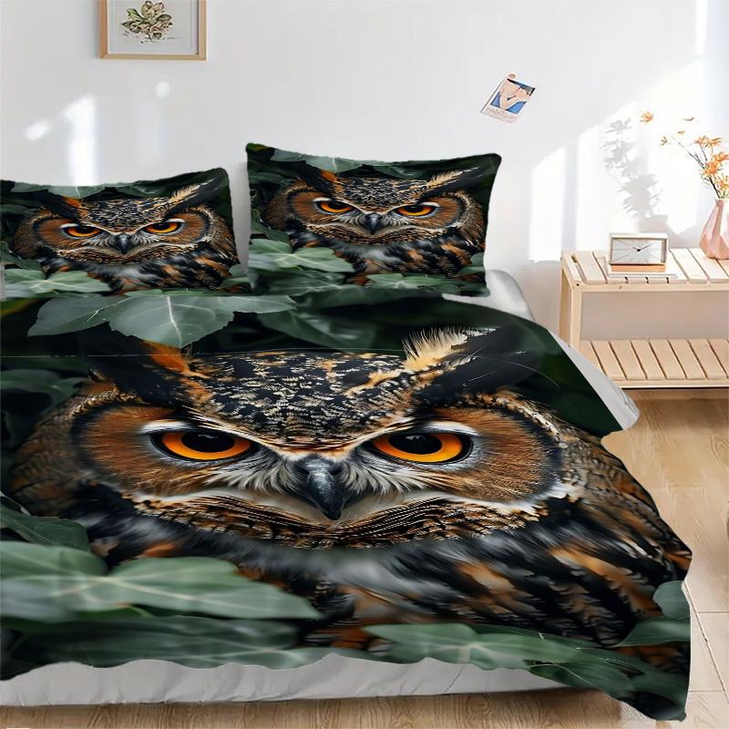 3pcs Owl Print Duvet Cover Set - Includes 1 Duvet Cover and 2 Pillowcases, No Quilt Core, All-Season Home Decor yy251111008