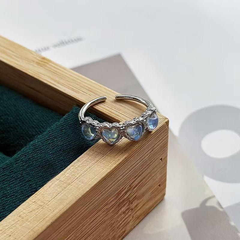 Niche Texture Inlaid Moonstone Zircon High-End Sense Personality Opening Retro Ring Women