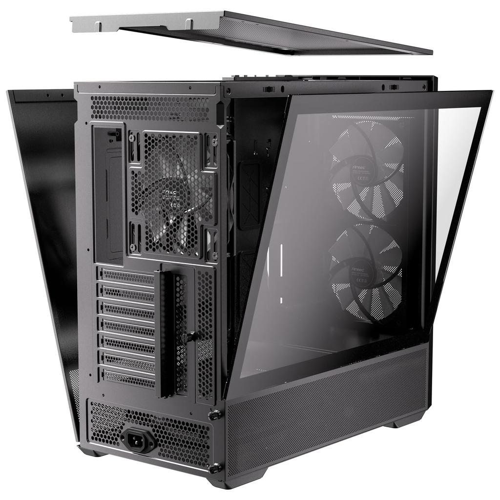 ANTEC FLUX REAR Mid Tower Case: A mid-tower PC case with a wooden front panel and a tempered glass side panel for enhanced cooling.