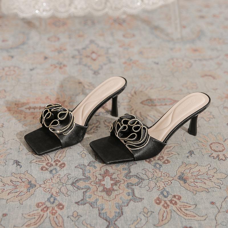 

Французский темперамент светские сандалии 2025 лето новая обувь с открытым носком шпилька с юбкой темперамент высокие каблуки 39 чёрный