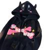 Autumn/Winter Kawaii Cartoon Hooded Fleece-Lined Letter Sweatshirt Jacket for Men/Women