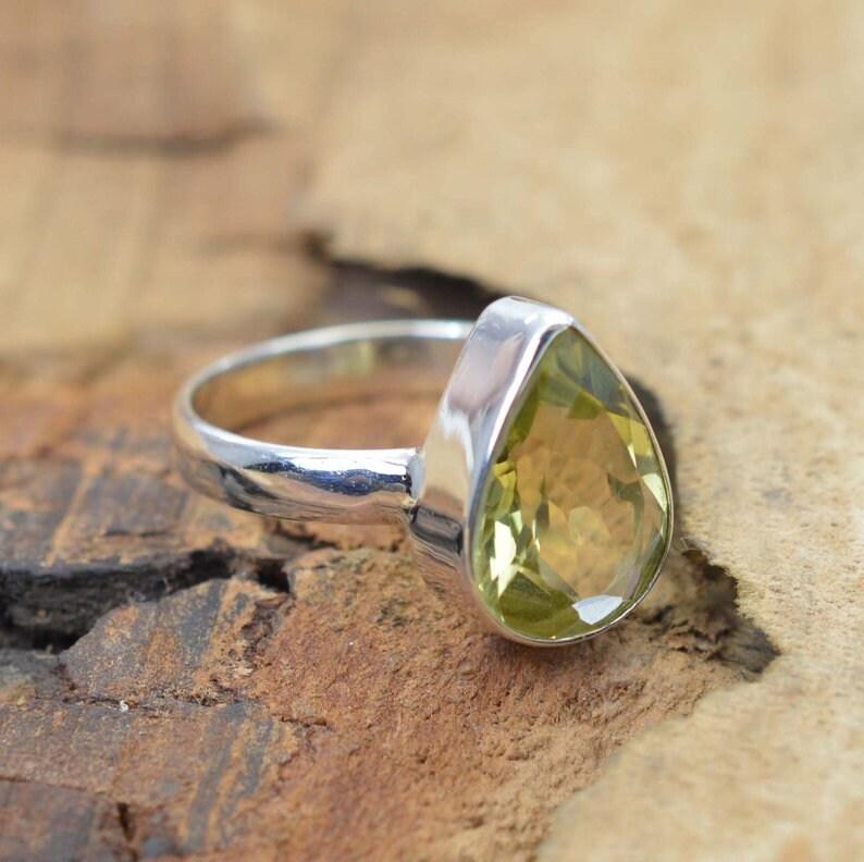 Lemon Quartz Ring, Handmade Ring, Gemstone Ring, Pear Ring, Solid Ring, Statement Ring, Bezel Ring, Birthday Gift