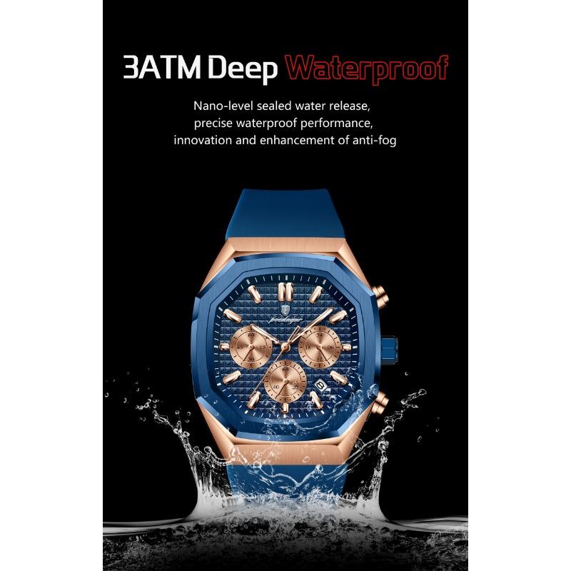 POEDAGAR Functional Watch for Men Date Chronograph Luminous Waterproof Silicone Classic Male Watch Quartz Original Watches