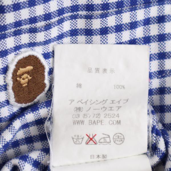A Bathing Ape Check Pattern Long Sleeve Button Down Shirt Blue Men's Used