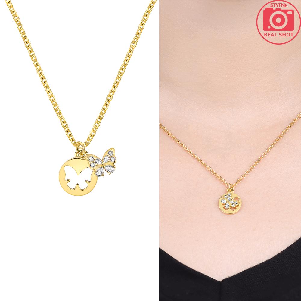 925 Silver Double-layered Butterfly White Zircon Necklace Hollowed-out Golden Part Woman s Necklace Fine Valentine Gift