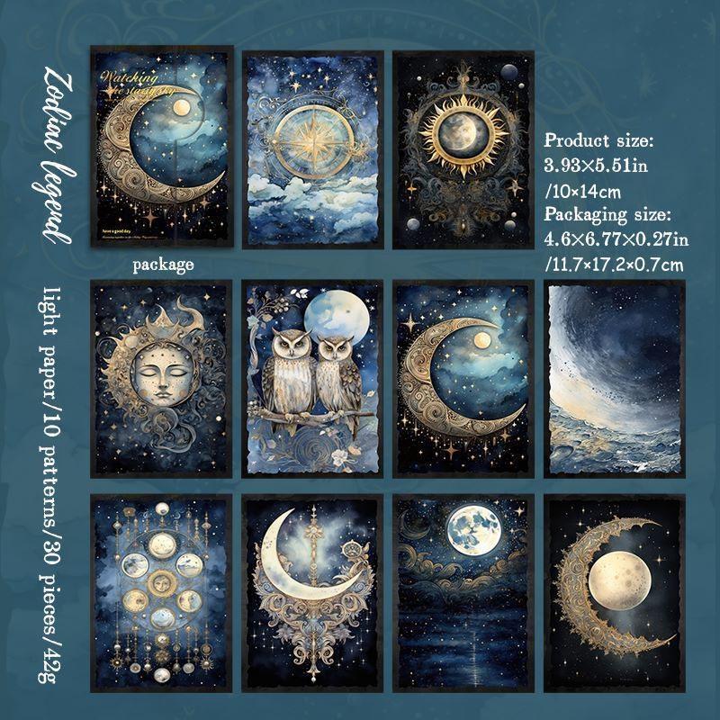 30Pcs/Pack Starry Sky Moon Phase Planet Night Scene Decoration Material Paper Perfect for Journal Scrapbooking DIY Supplies