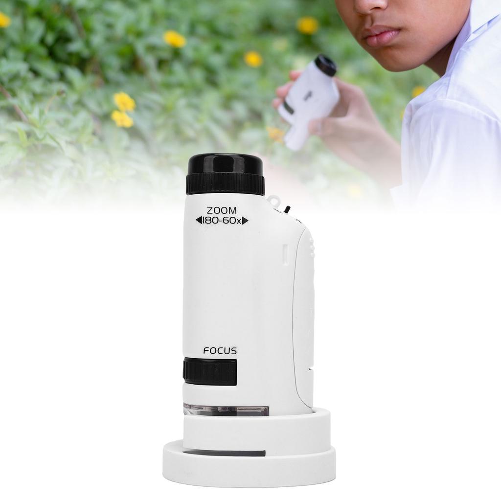 Handheld Microscope for Kids 60 to 180X Portable Handheld Microscope Magnifying Glass with LED Light 4 Specimens for Educational Science Tool White