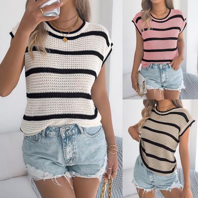 Summer Color Striped Casual Loose Knit Sweater Top Women's Clothing