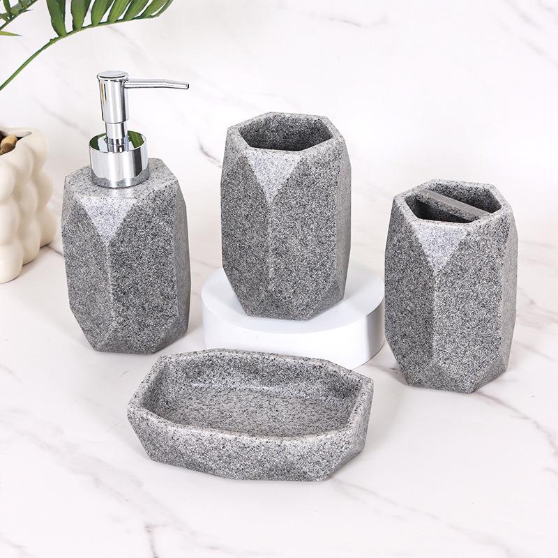Marble Texture Bathroom 4pcs Set Hand Sanitizer Bottle Cup Toothbrush Holder Soap Dish Household Soap Dispenser Lotion Bottle