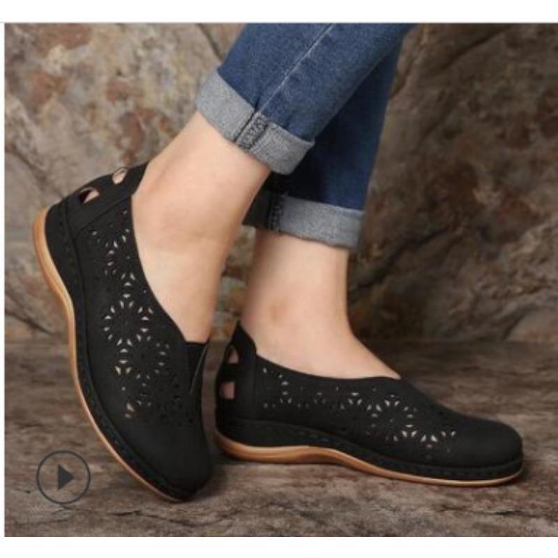 

Новые повседневные туфли на плоской подошве с полым отверстием, женские ретро туфли с круглым носком на одной педали, ленивые одинарные туфли 35