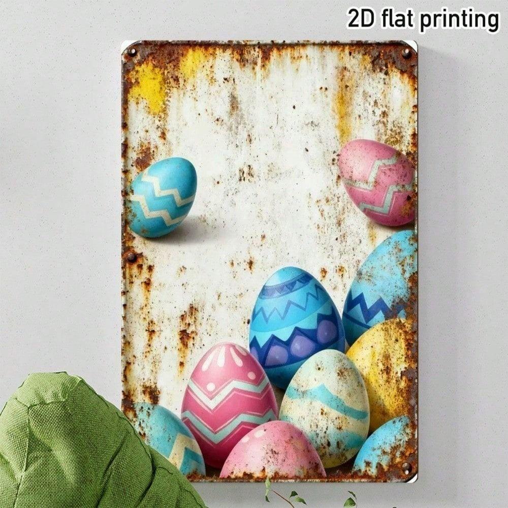 

Metal Wall Art Poster, Easter Egg Rustic Style Decor for Home Garden Party