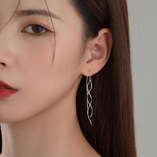 Yousheng 1 Pair Dangle Earrings Curved Long Threader Tassel Bright Luster All-match Decorative Geometric Ladies Twisted Linear Drop Earrings Jewelry