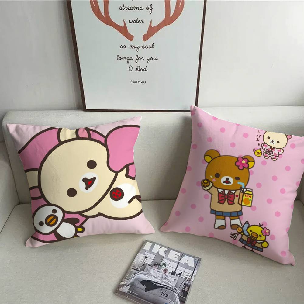 Cute Cartoon Rilakkuma Pillow Case Plush Fabric Soft Pillowcase Double Sided Print Cushion Cover Household Gifts