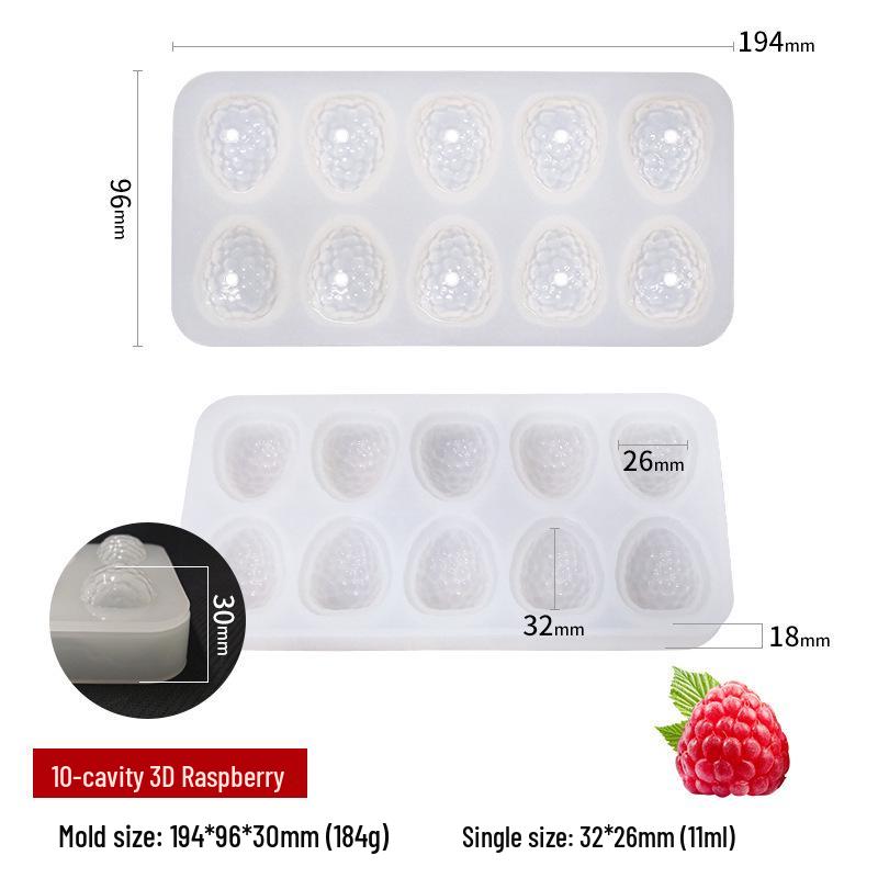 3D Fruchtmousse Silikon Kuchenformen: Birne, Apfel, Ananas, Pfirsich, Durian, Himbeere.