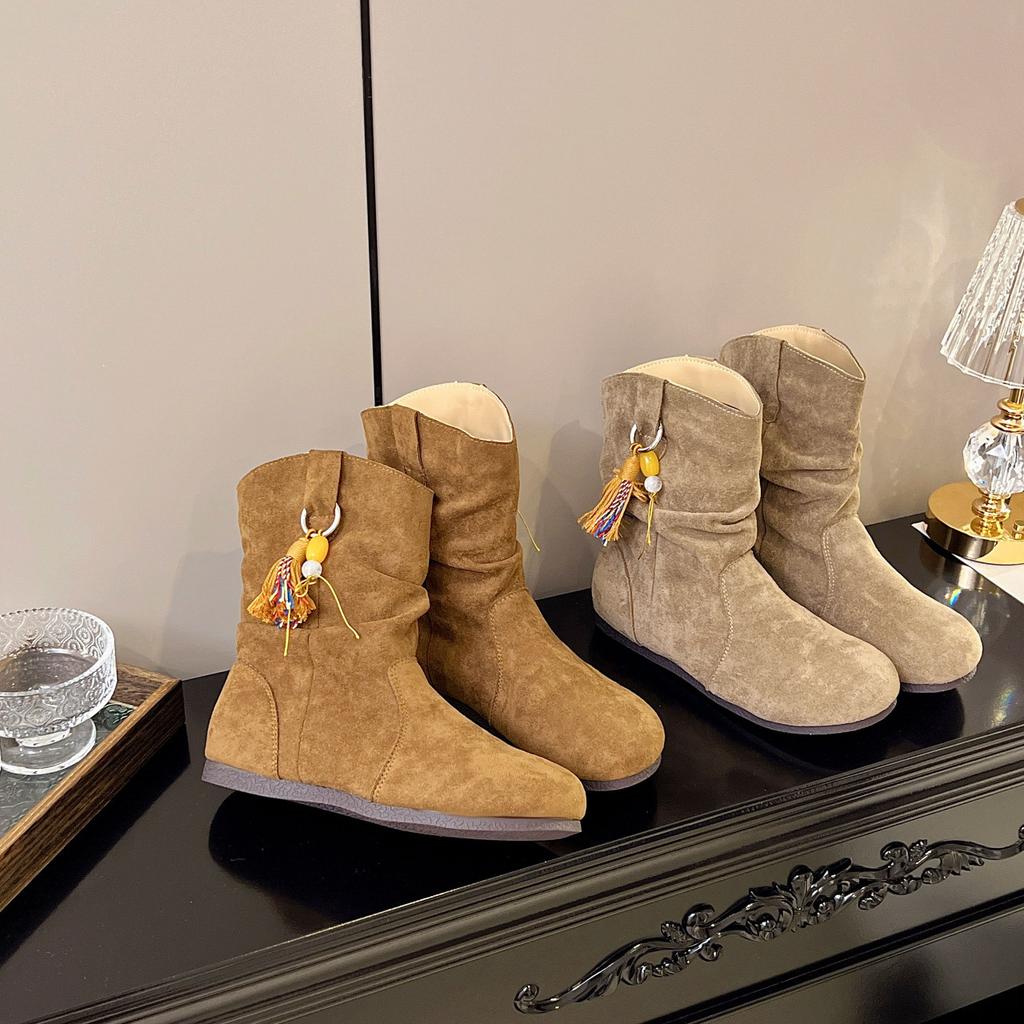 Ethnic style retro platform short boots women's autumn 2025 new with skirt Martin boots soft-soled soft leather Birkenstocks