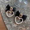 Black Bow Square  Earrings Women Elegant Pearl Heart Jewelry Gifts