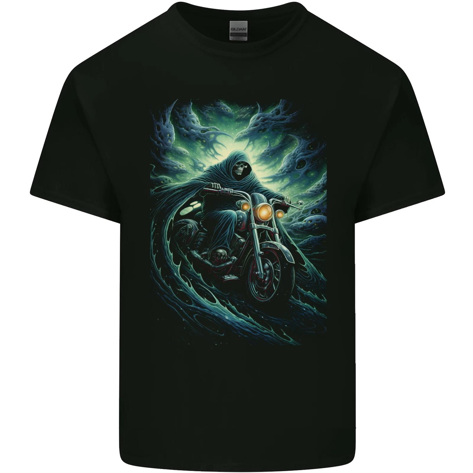 Skull Biker Motorcycle Motorbike Grim Reaper 17 Kids T-Shirt Childrens 3XL