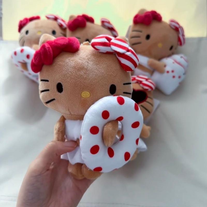 12cm Summer black Tanned Skin Series Float Ring Plush Toy Keychain Red White Kitty cat Stuffed Backpack Charm