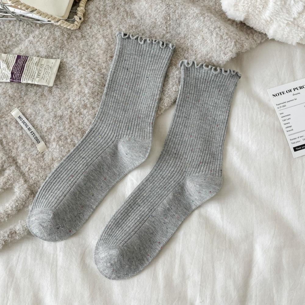 

Breathable Winter Warm Socks Middle Tube Ruffle Socks Soft Women s Socks Winter світло-сірого кольору