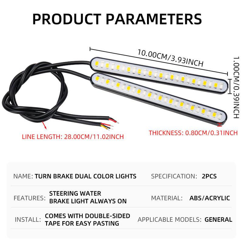2x 24SMD LED Motorcycle Light Bar Strip Rear Tail Brake Stop Lamp License Plate Lights Flowing Turn Signal Indicators Universal