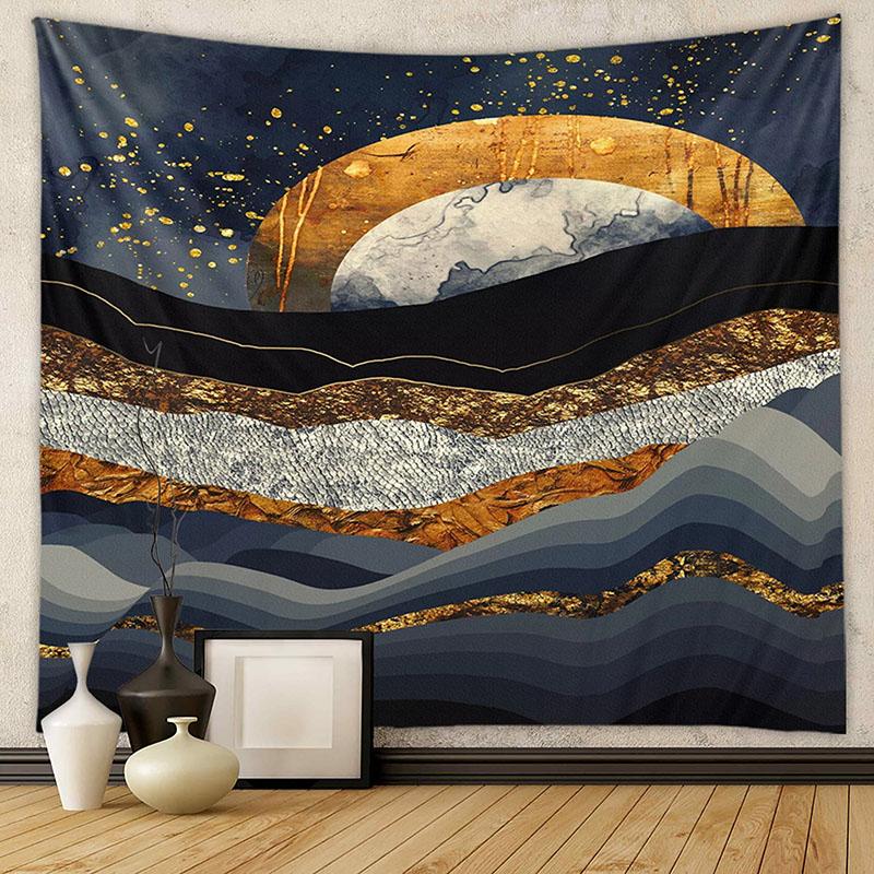 Nordic Mountain Sunset Printed Tapestry Natural Landscape Wall Hanging Cloth Beautiful Bedroom Background Decoration with Nails