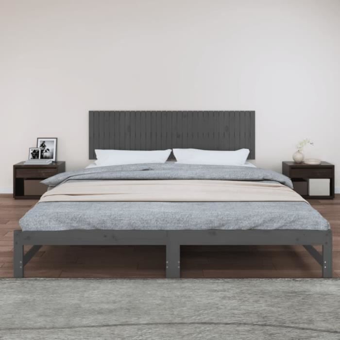 824830 vidaXL Wall-mounted Headboard Grey 204x3x60 Cm Solid Pine Wood