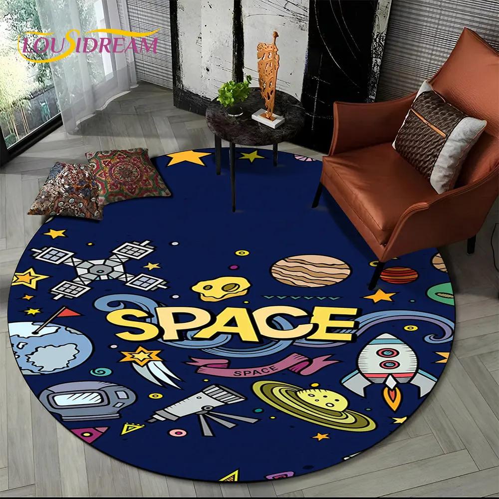 3D Astronaut Space Cartoon Round Area Rug,Carpet Rug for Living Room Children's Bedroom Sofa Playroom Decor,Non slip Floor Mat