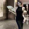Black High-Neck Halterneck Sleeveless Bodycon Maxi Dress