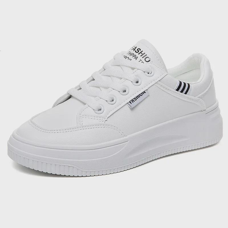 Dames 2025 Lichtgewicht Witte Leren Hoogteverhogende Sportieve Casual Schoenen - Ademend Zachte Dikke Zool voor Lente & Herfst