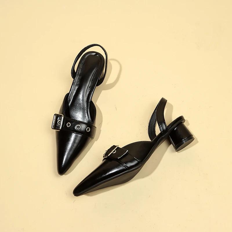 Small Fragrant Style Women Shoes Circle High Heel Sandals Solid Color Pointed Toe Ladies Back Style Single Shoes Shoes for Women