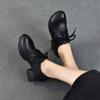 Johnature Pumps Genuine Leather Soft Soled Middle Heel Shoes Retro Versatile Lace Up Thick Heel Women's Shoes
