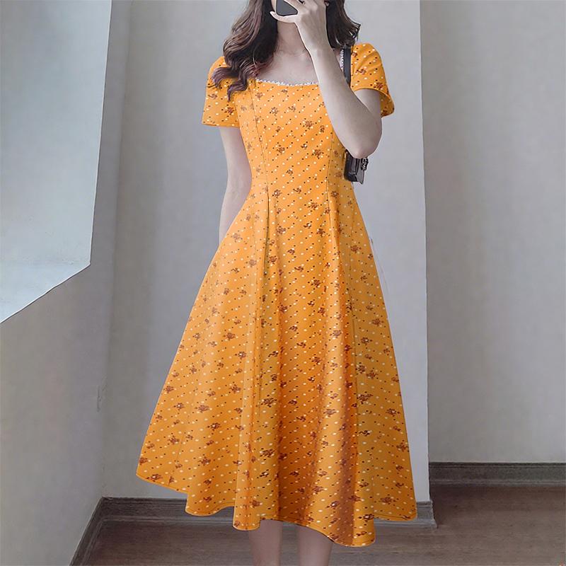 

ZANZEA Женское повседневное платье с принтом, квадратным вырезом и короткими рукавами, со вставками из кружева L