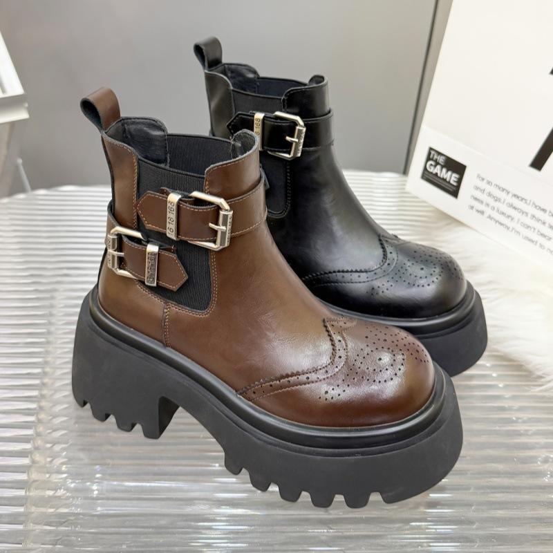 European products 2025 autumn and winter new British style thick-soled heightening Martin boots women's small Brock Chelsea short boots