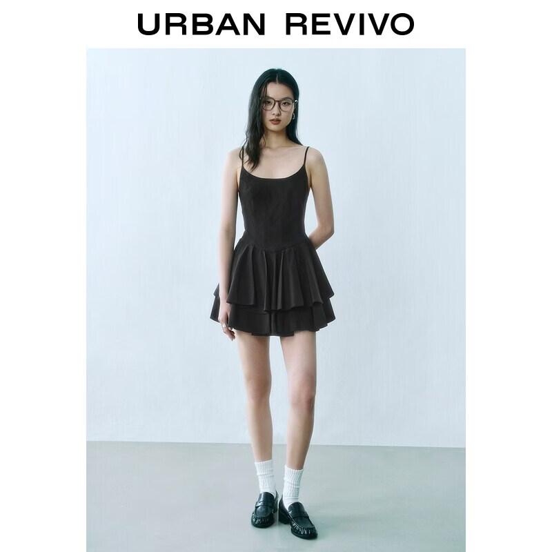 UR2026 Women s Casual Layered Pleated Cami Dress M