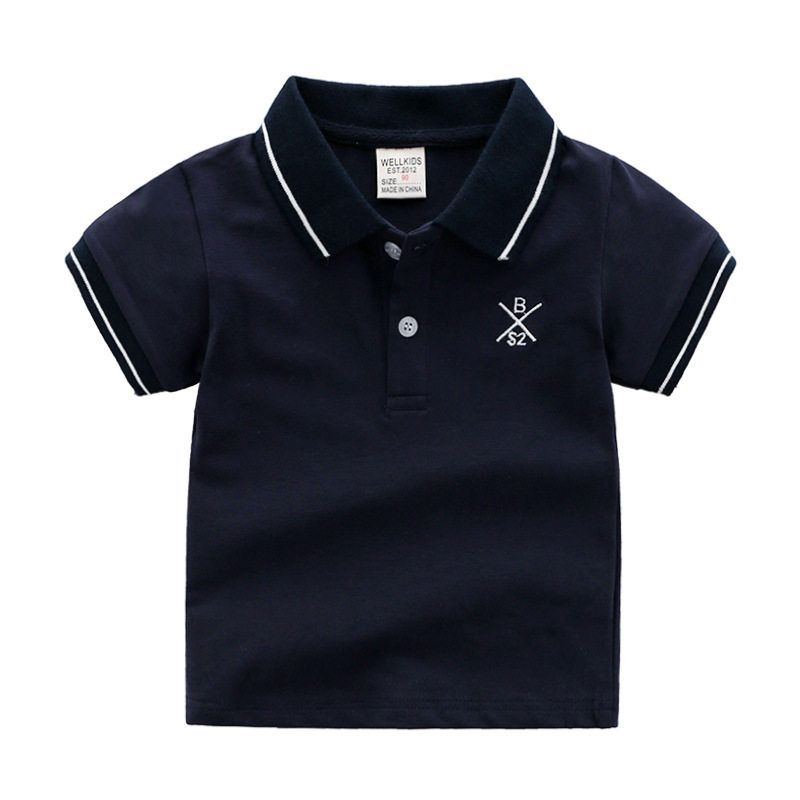 Summer Kidsren's Stripesd Lapel Casual Short-Sleeved T-Shirt Korean Style Kidsren's Polo Shirt Baby Embroidered Letter Top