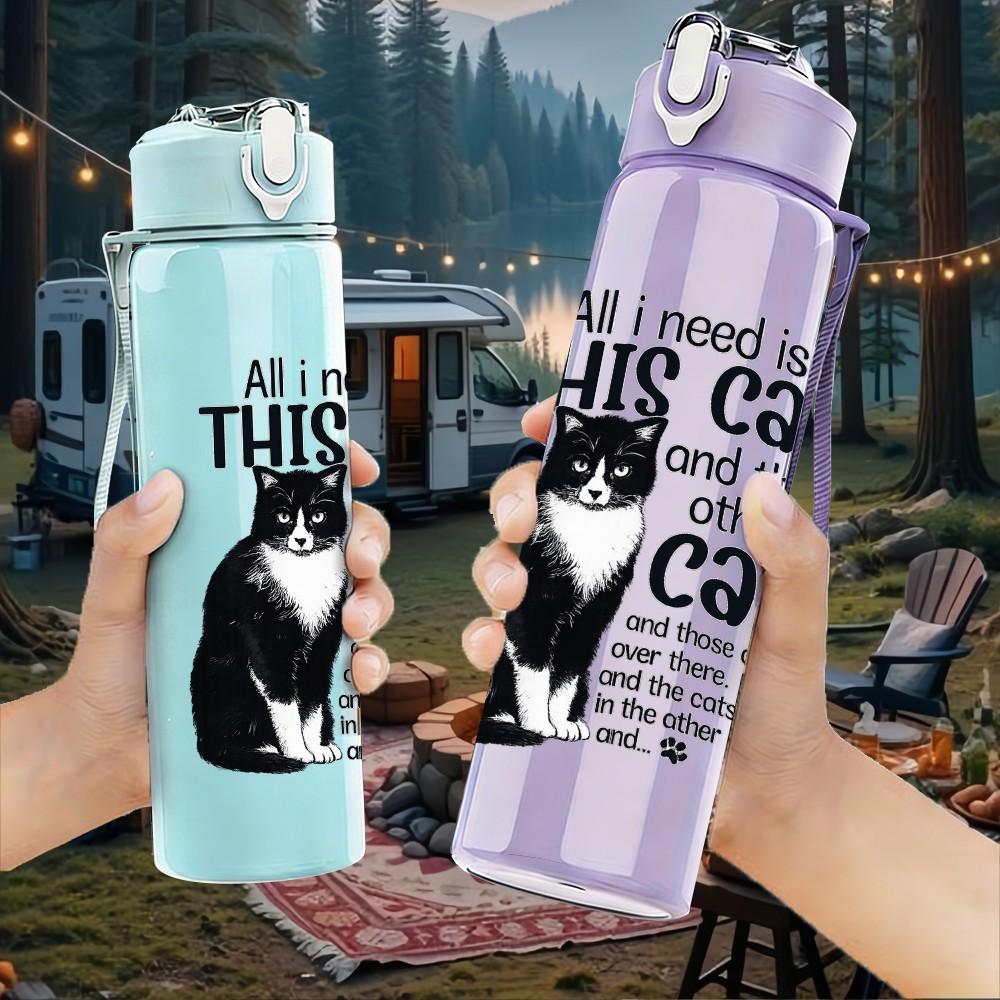 1PC All Hail To This Cat Funny Feline Print 750ml Color Plastic Sports Water Bottle Leakproof Flip Straw Lid Suitable for Sports Office Home Use