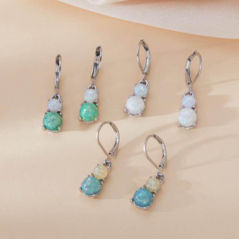 Fashion Long Dangle Earrings Vintage White/Blue Imitation Fire Opal Geometric Drop Earrings For Women Accessories Zircon Gifts