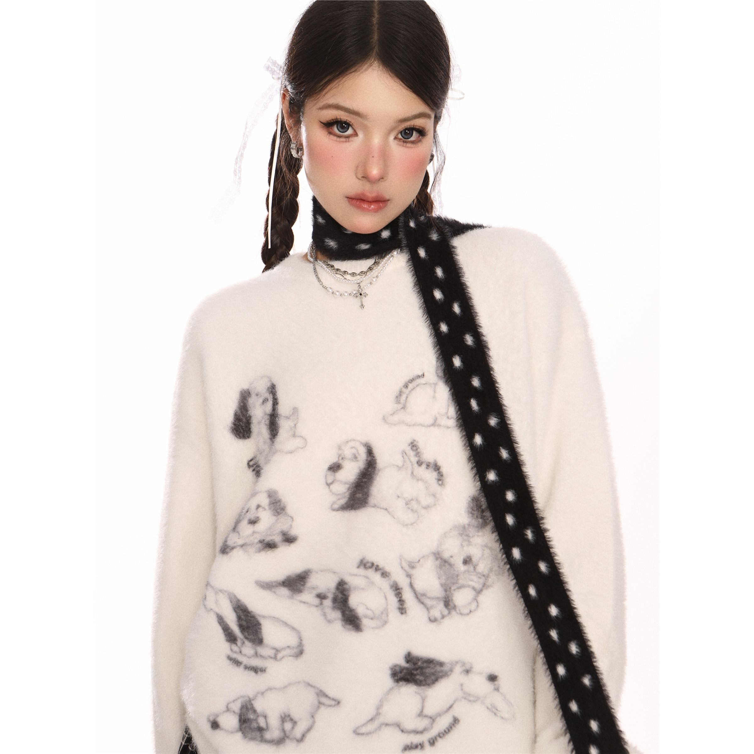 

Y2k Harajuku Женский свитер Винтажный Животный Длинный рукав Японский Модный Пуловер Молодежный Свободный Тепловой Осень Зима S