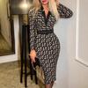 2025 European Autumn/Winter V-Neck Long Sleeve Printed Sexy Dress for Women