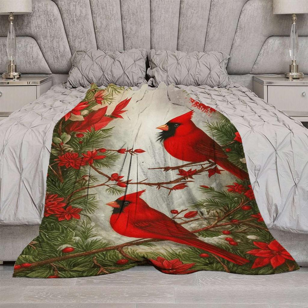 1pc Cardinal Blanket - Bird Theme Decor Soft Flannel Throw Blanket All Seasons for Sofa Bed Camping