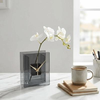 Modern Flower-Insertable Clock Minimalist Square Table Clock Crystal Glass Clock  Desk Decoration