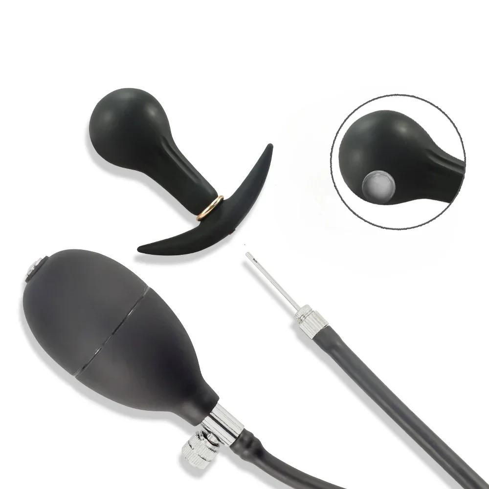 Inflatable Huge Butt Plug Built-in Steel Ball Women Vaginal Anal Dilator Expandable Silicone Prostate Massager Sex Toys for Men